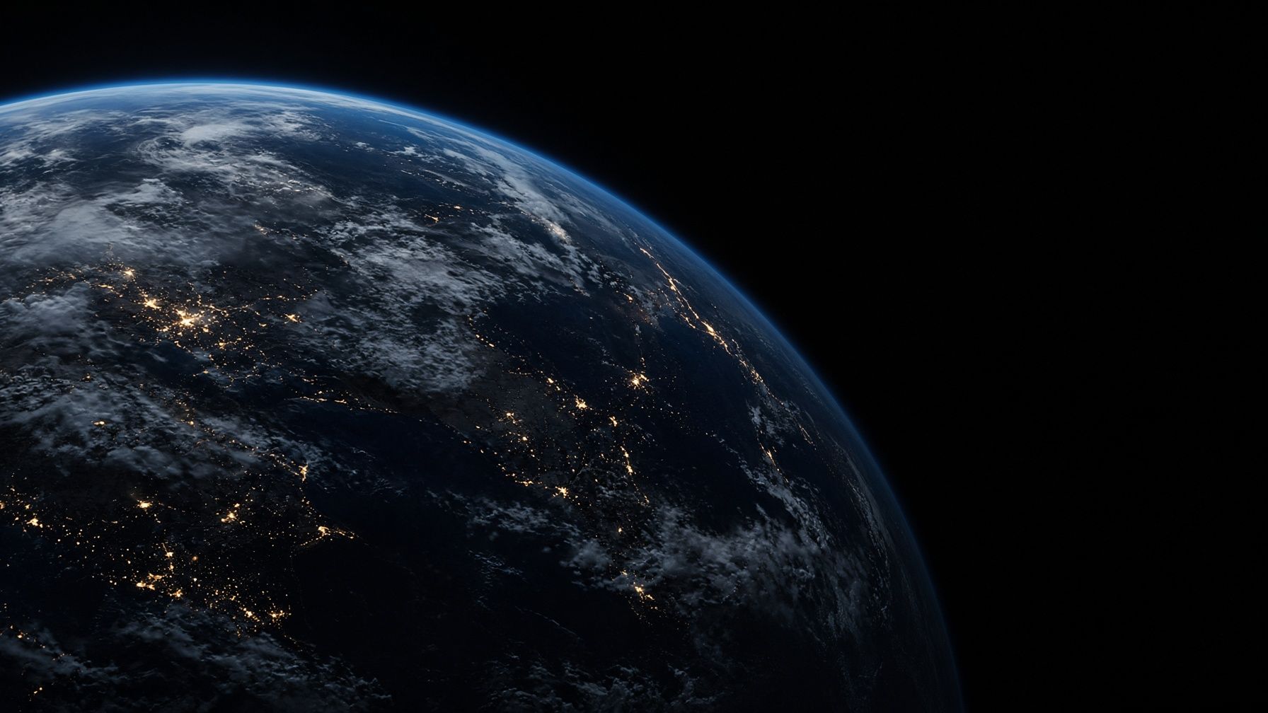 Earth in dark space. The Moon is not in the photograph yet.
